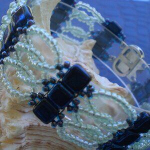 Denim Blue/Mint Ruched Tila Bracelet